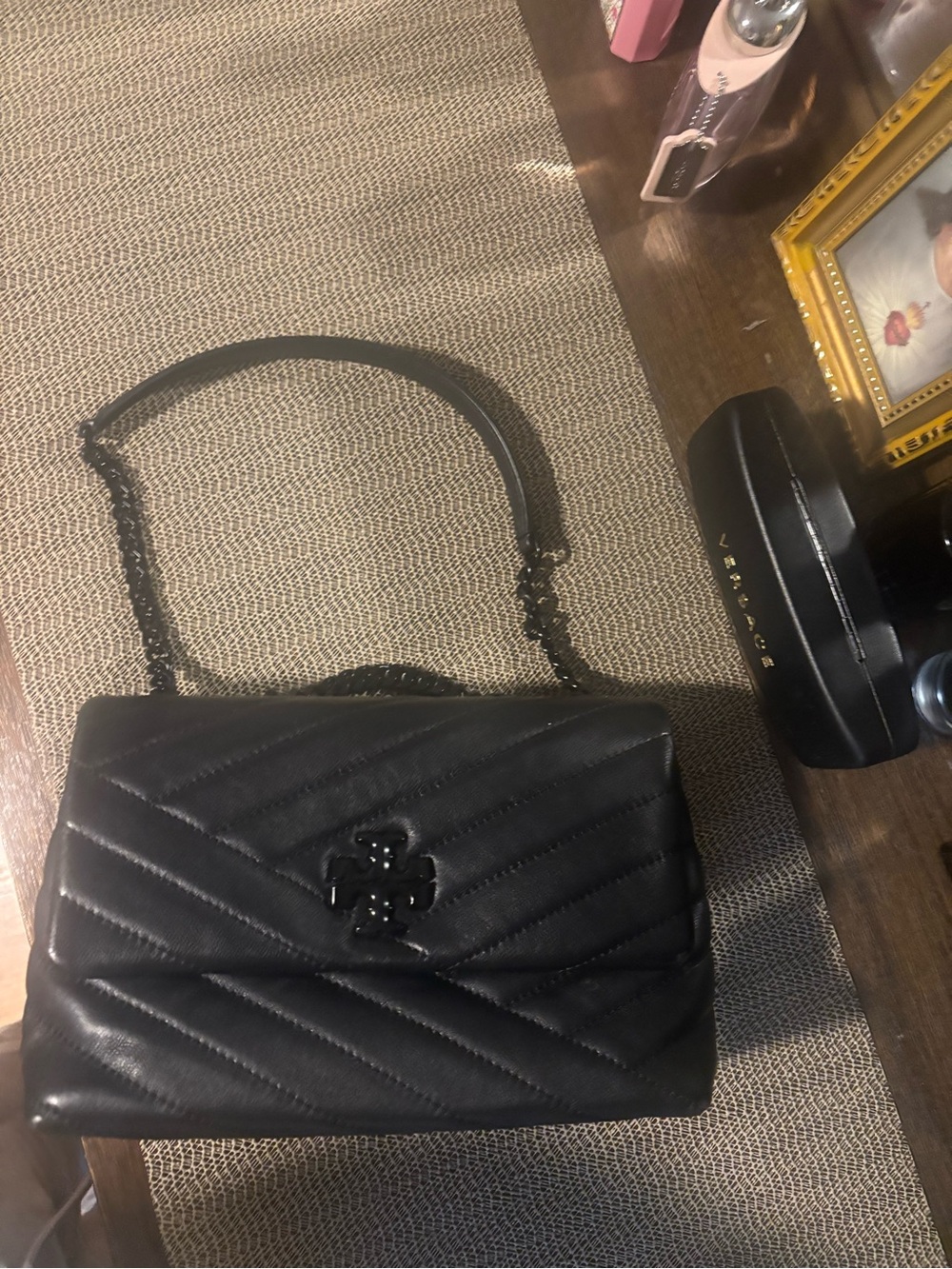 Tory Burch Black Quilted Chain-Shoulder Bag with Logo